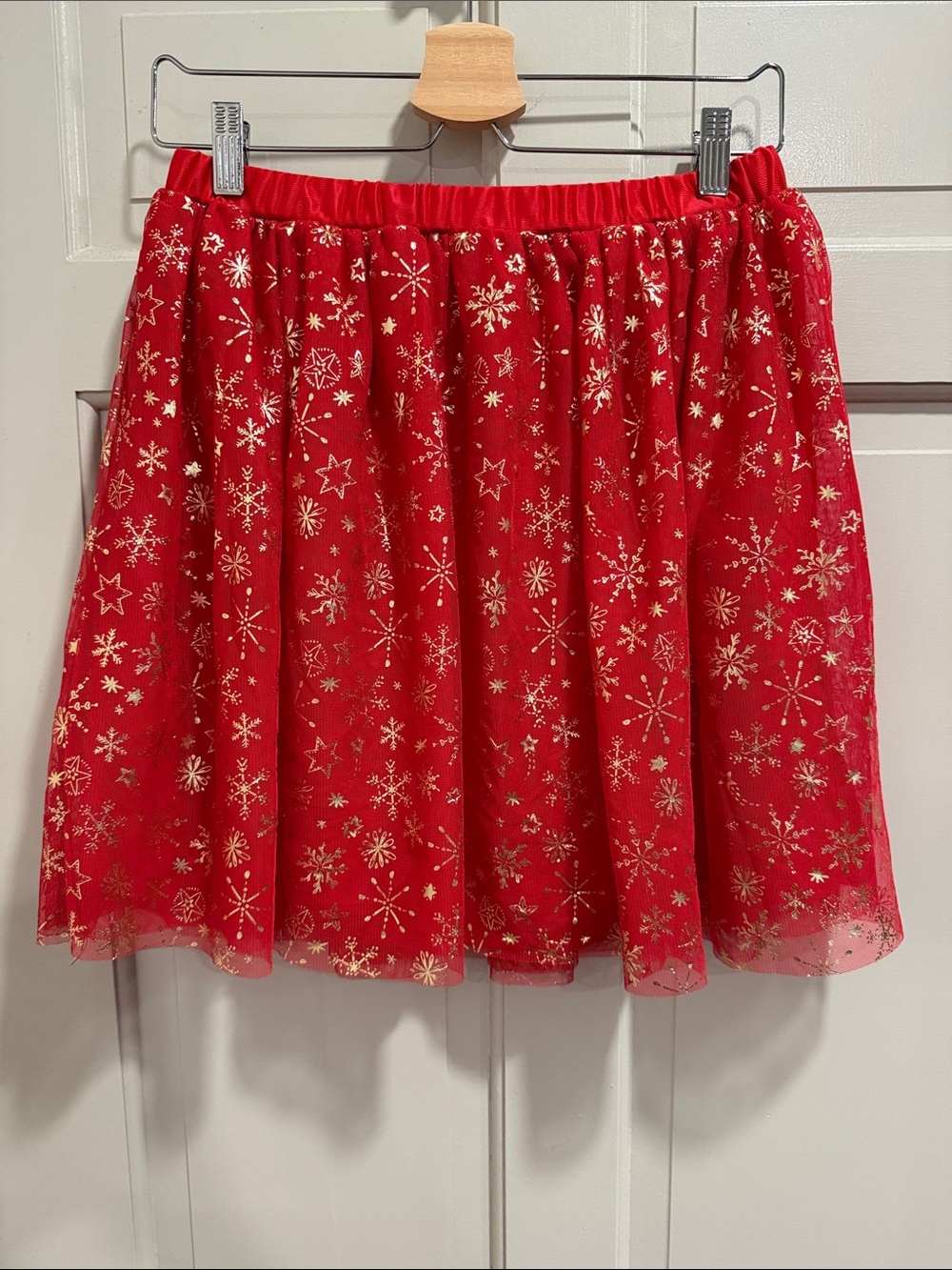 Holiday Time Girl's Red/Gold Snowflake/Star Tutu Skirt Size XL (14/16)